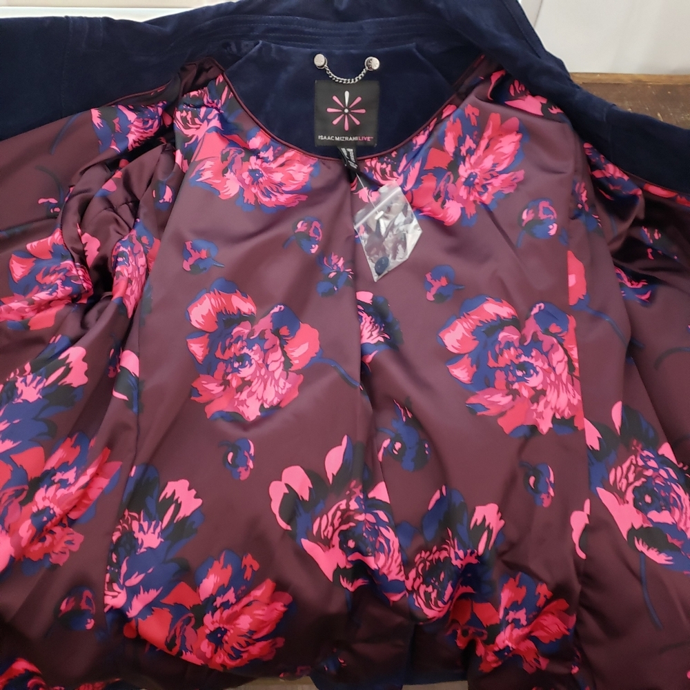 Isaac Mizrahi Live Suede Moto Motorcycle Jacket Printed Lining New Sz 18W Blue - Picture 5 of 11